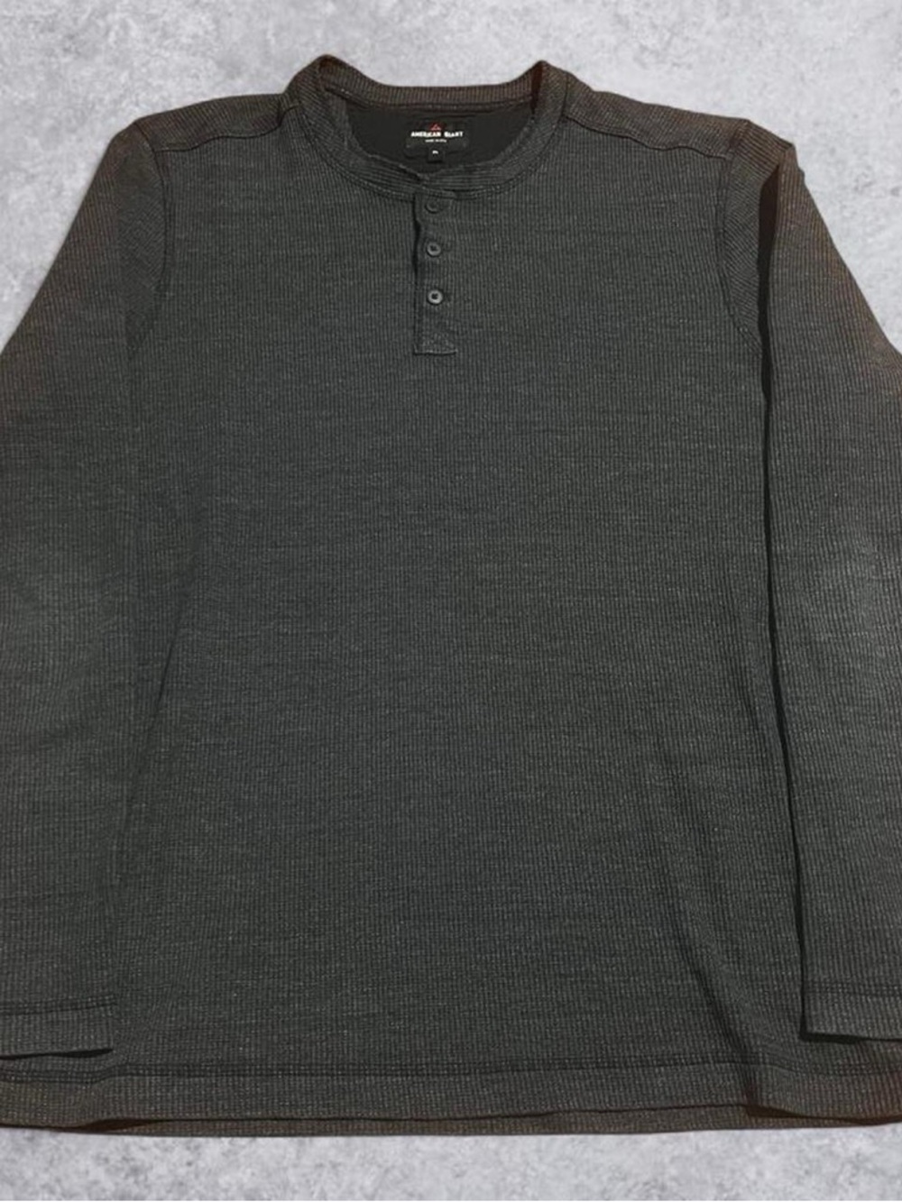 American Giant Thermal Henley Sweatshirt XL  Black Waffle Knit Hiker Trekker Men